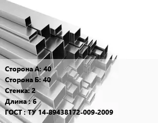Труба профильная 40х40 s=2 L=6 ГОСТ: ТУ 14-89438172-009-2009